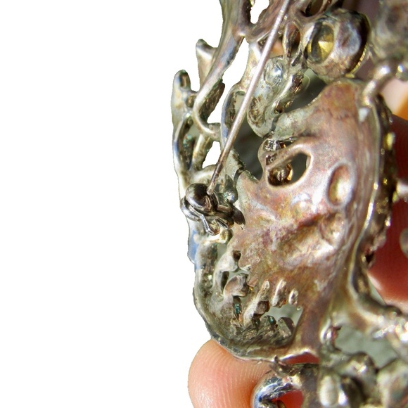 vintage double bird rhinestone brooch ... clear rhinestones, love birds - Picture 7 of 8